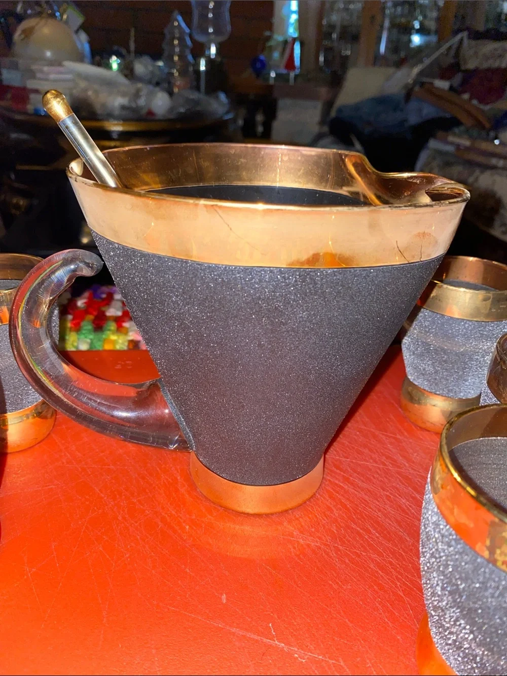 Vintage RARE FIND Libbey Black and Gold Frosted Beverage Set